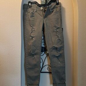 Green olive denim level cropped jeans